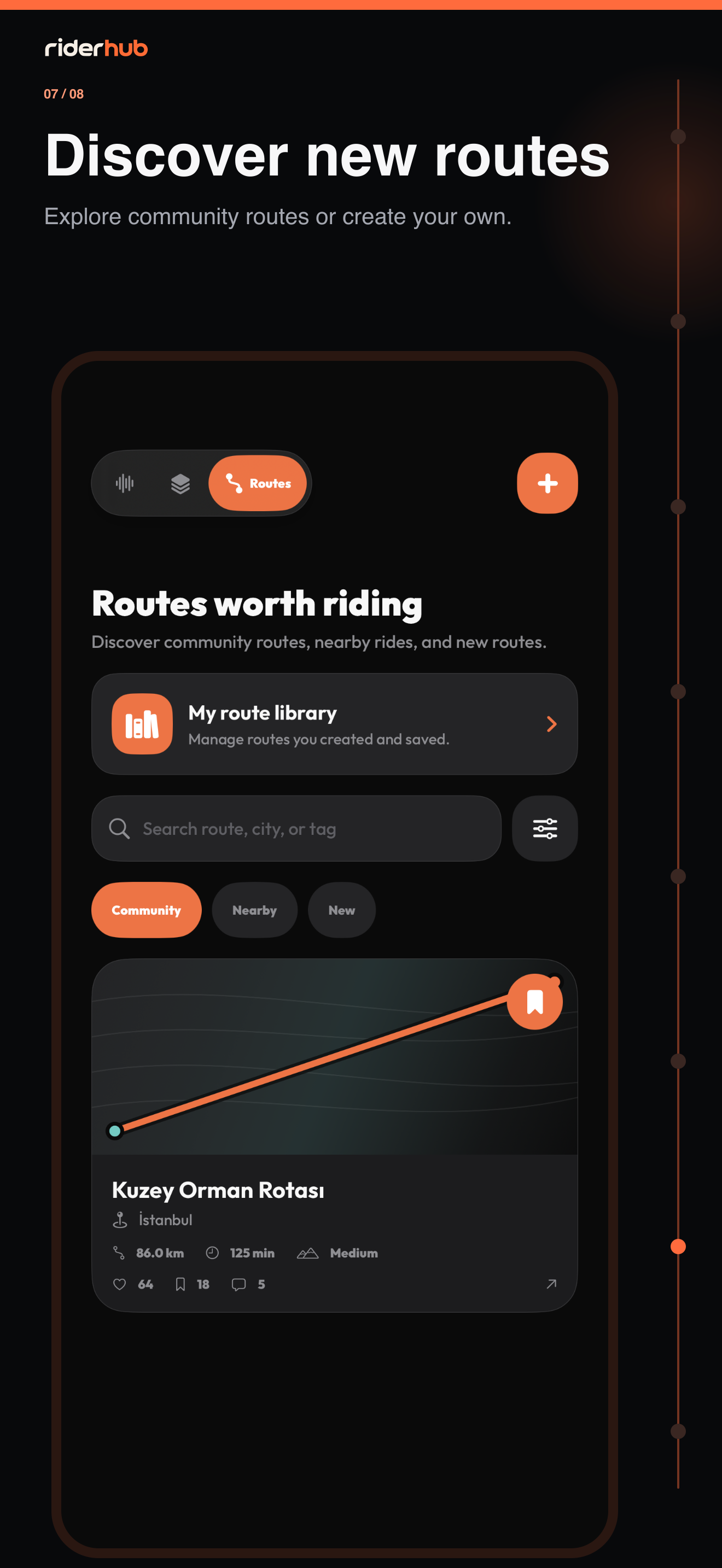 RiderHub Découvrir avec Pour vous, Live et Itinéraires