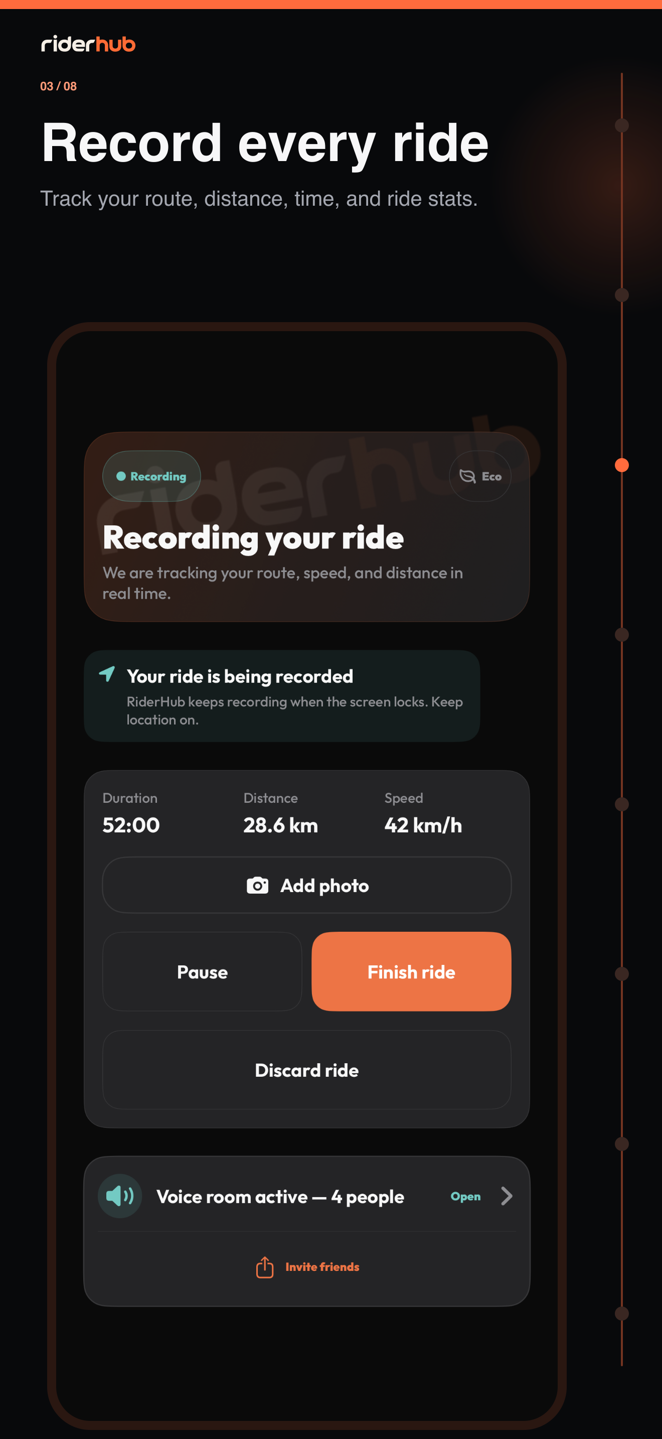 Inicio de Ruta libre RiderHub con mapa