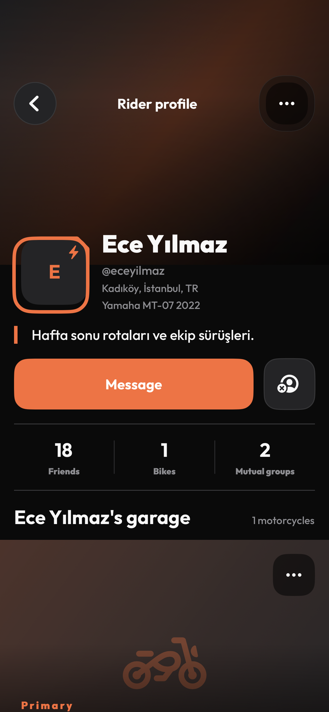 Modifica moto e scelta del mezzo principale nel Garage RiderHub