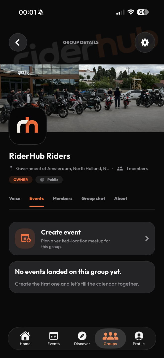 Dettagli di un gruppo RiderHub con opzioni community